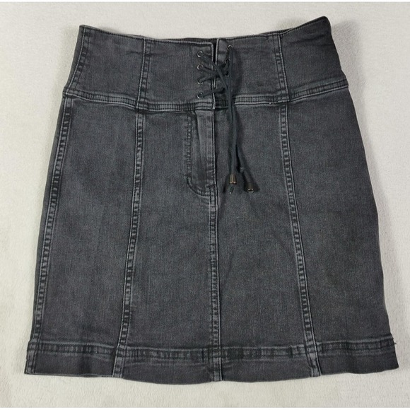 Free People Dresses & Skirts - Free People Skirt Womens 8 Charcoal Gray Denim Lace Up High Rise Mini Date Night